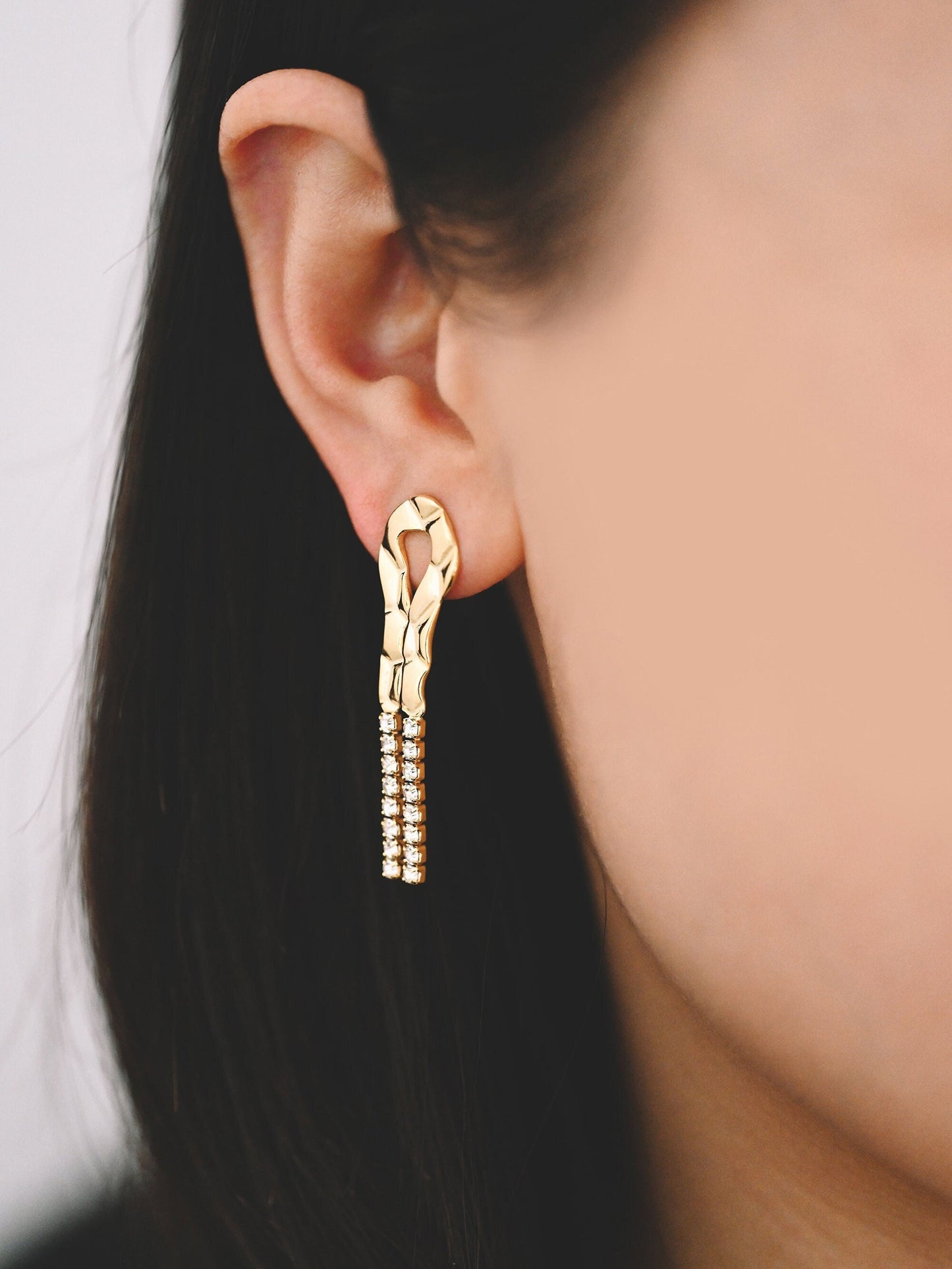 4pcs CZ Pave Gold/ Silver Chain Tassel Earrings, Tassel Stud Earring, Dangling Earrings, Minimalist Earrings (GB-4292)