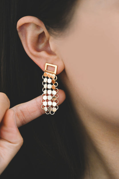 4pcs Gold/ Silver tone Mesh Drop Earrings, 18K Gold/ Rhodium plated Brass, Rectangle Dangle Earrings (GB-4294)