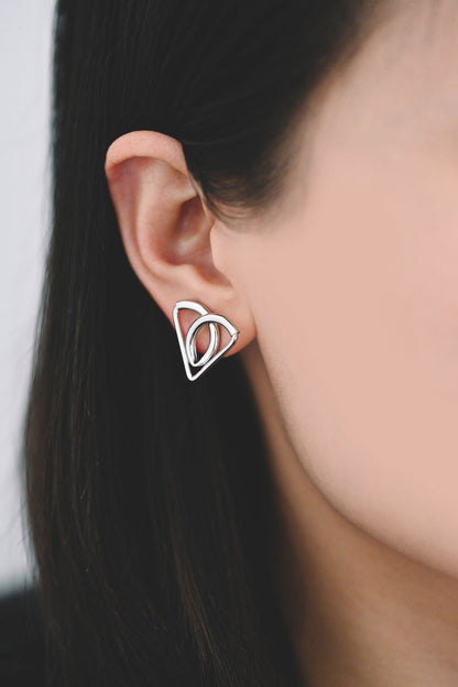 4pcs Gold/ Silver tone Triangle Earrings, Real Gold/ Rhodium plated Brass, Geometric Earring Studs (GB-4298)