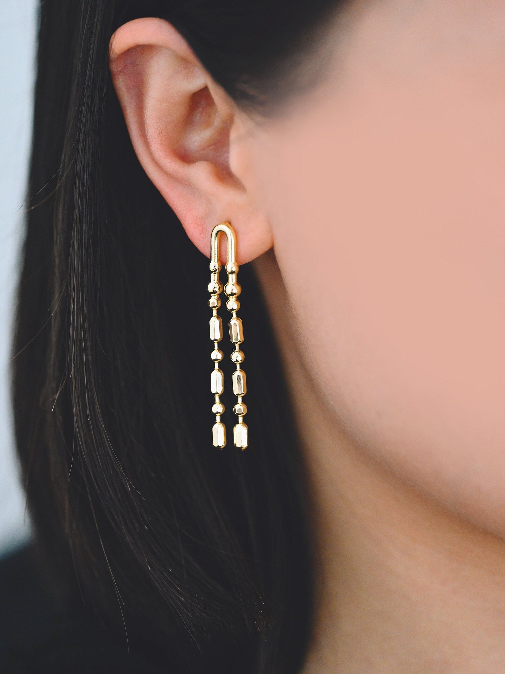 4pcs Gold/ Silver Chain Tassel Earrings, Tassel Stud Earring, Dangling Earrings, Minimalist Earrings (GB-4303)