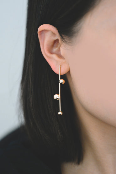 4pcs Gold/ Silver tone Three Ball Dangle Earrings, Gold/ Rhodium Plated Brass, Dainty Drop Earrings (GB-4305)