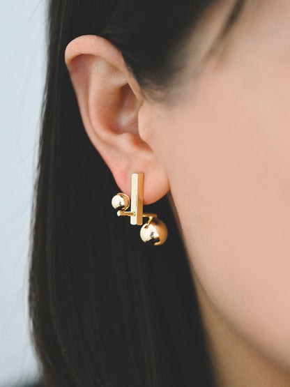 4pcs Gold/ Silver Sphere Bar Earrings, 18K Gold/ Rhodium Plated Brass Geometric Earrings (GB-4313)