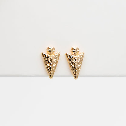 10pcs Gold Arrow Earrings, Real Gold Plated Brass Arrowhead Earring Studs (GB-4326)