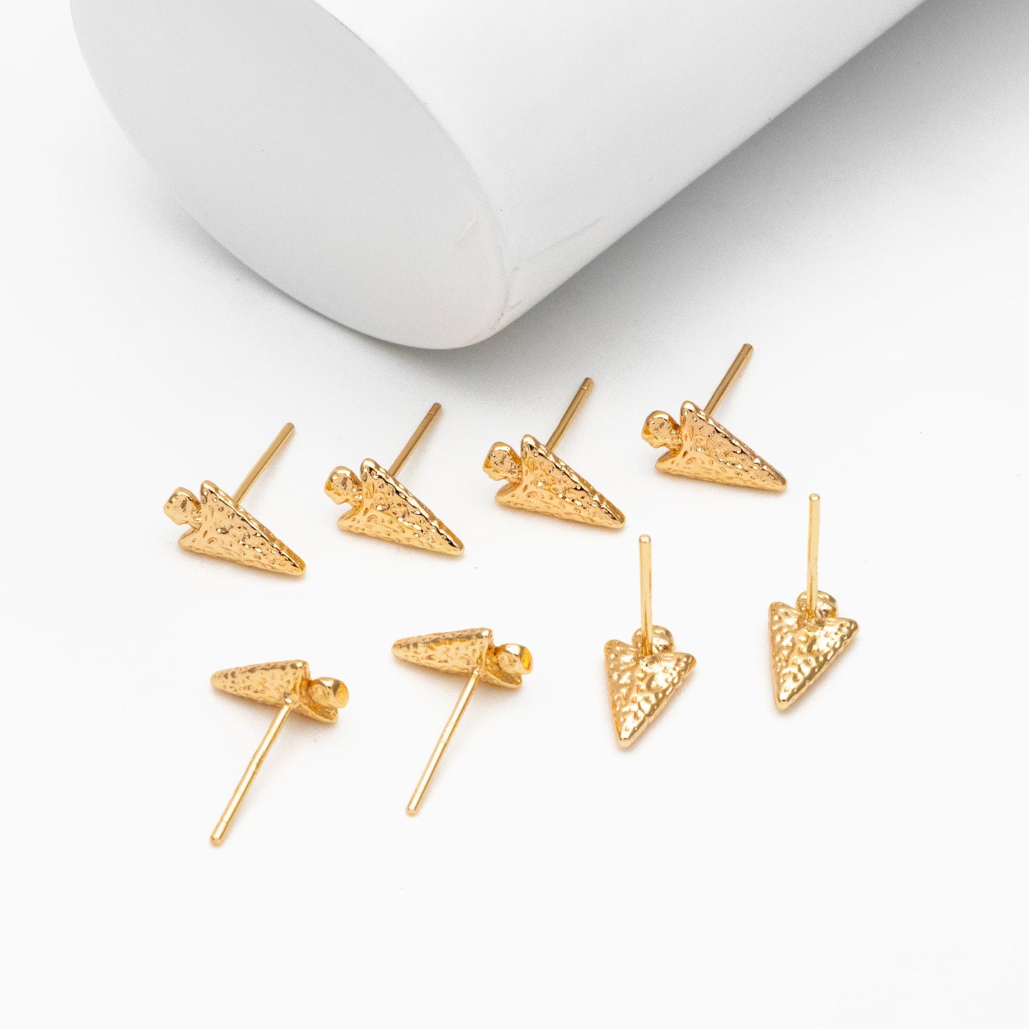 10pcs Gold Arrow Earrings, Real Gold Plated Brass Arrowhead Earring Studs (GB-4326)