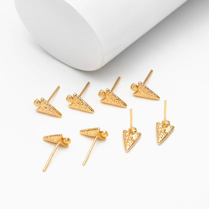 10pcs Gold Arrow Earrings, Real Gold Plated Brass Arrowhead Earring Studs (GB-4326)