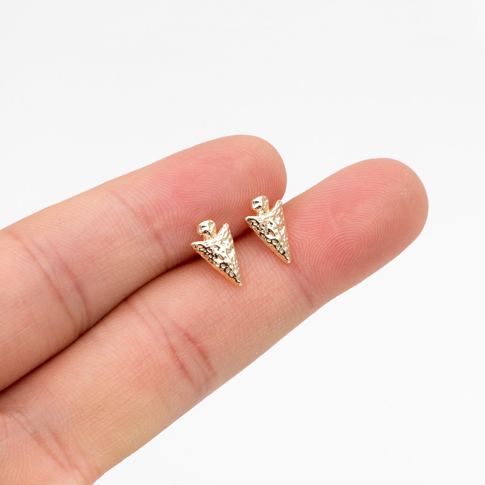 10pcs Gold Arrow Earrings, Real Gold Plated Brass Arrowhead Earring Studs (GB-4326)