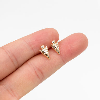 10pcs Gold Arrow Earrings, Real Gold Plated Brass Arrowhead Earring Studs (GB-4326)