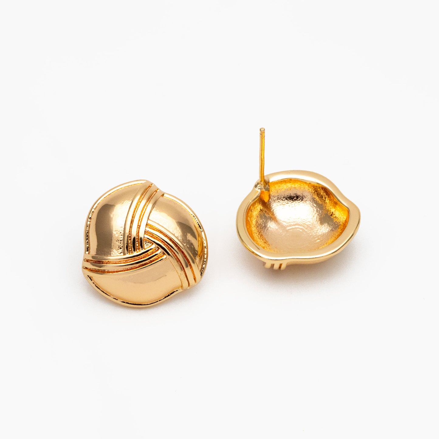 4pcs Gold Knot Stud Earrings: 18K Gold Plated Brass, 17mm (GB-4328)