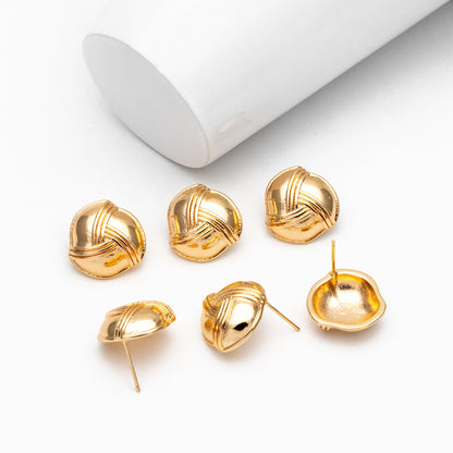 4pcs Gold Knot Stud Earrings: 18K Gold Plated Brass, 17mm (GB-4328)