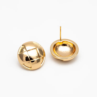 4pcs Gold Round Earrings 17mm, 18K Gold plated Brass, Geometric Stud Earrings (GB-4331)
