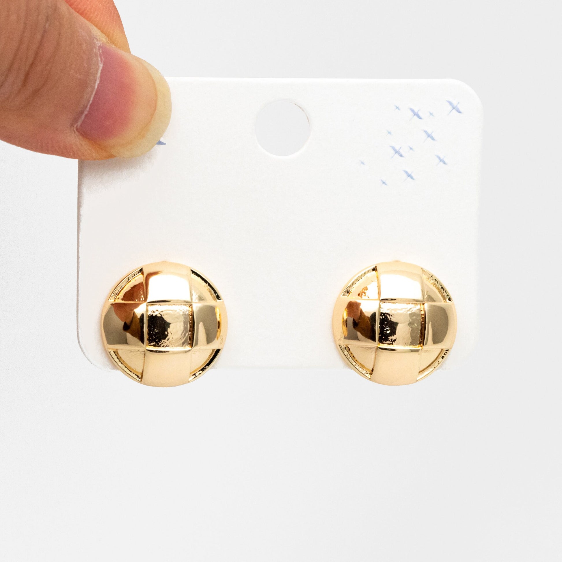 4pcs Gold Round Earrings 17mm, 18K Gold plated Brass, Geometric Stud Earrings (GB-4331)