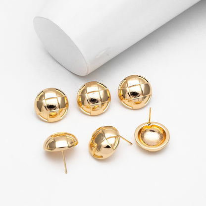 4pcs Gold Round Earrings 17mm, 18K Gold plated Brass, Geometric Stud Earrings (GB-4331)