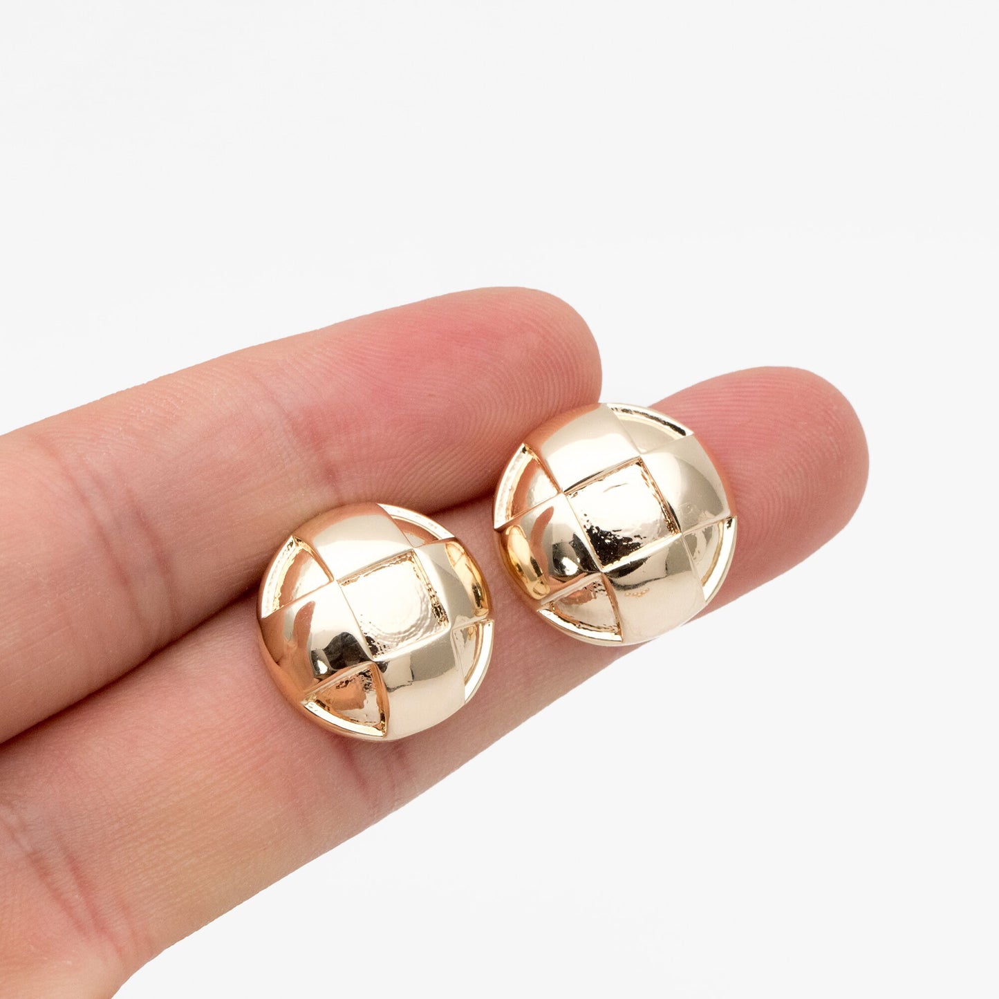 4pcs Gold Round Earrings 17mm, 18K Gold plated Brass, Geometric Stud Earrings (GB-4331)