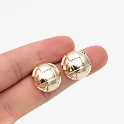 4pcs Gold Round Earrings 17mm, 18K Gold plated Brass, Geometric Stud Earrings (GB-4331)