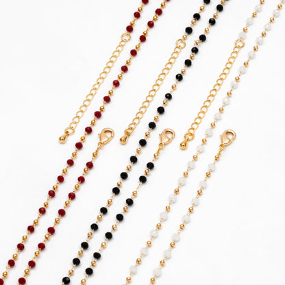 Gold Crystal Beaded Chains 3mm, Finished Bracelet/ Anklet/ Necklace with Extender Chain, Ready to Wear (#LK-200)