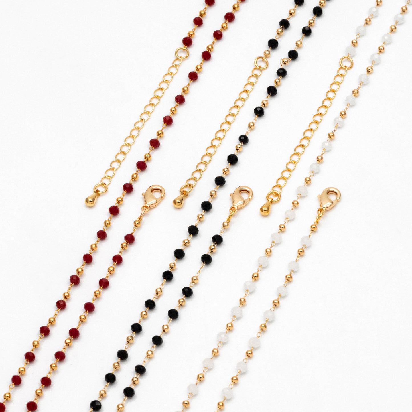 Gold Crystal Beaded Chains 3mm, Finished Bracelet/ Anklet/ Necklace with Extender Chain, Ready to Wear (#LK-200)