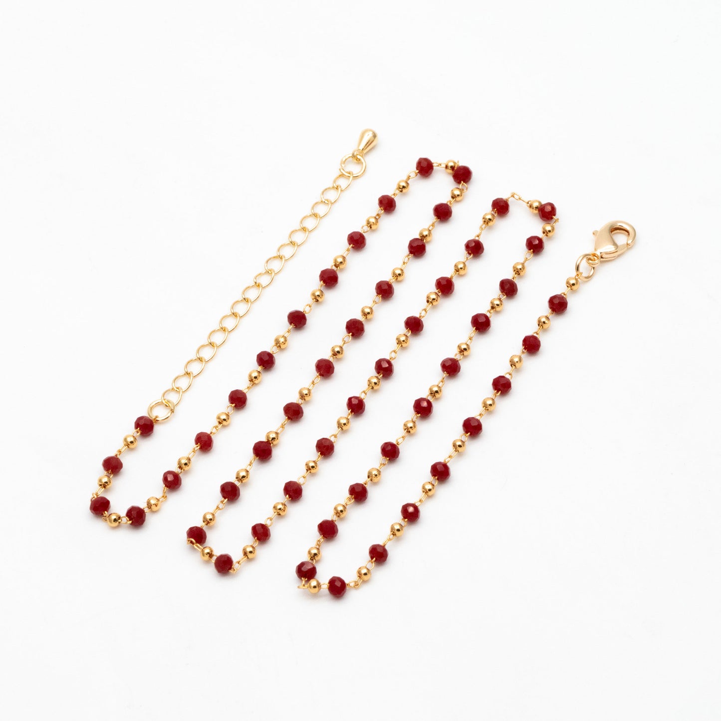 Gold Crystal Beaded Chains 3mm, Finished Bracelet/ Anklet/ Necklace with Extender Chain, Ready to Wear (#LK-200)