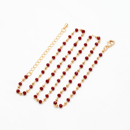 Gold Crystal Beaded Chains 3mm, Finished Bracelet/ Anklet/ Necklace with Extender Chain, Ready to Wear (#LK-200)