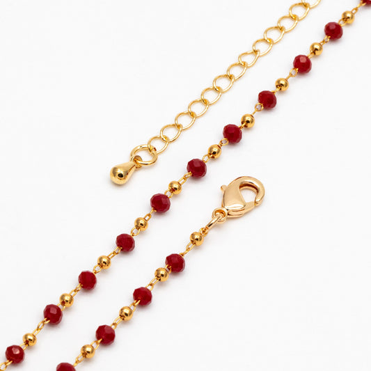 Gold Crystal Beaded Chains 3mm, Finished Bracelet/ Anklet/ Necklace with Extender Chain, Ready to Wear (#LK-200)