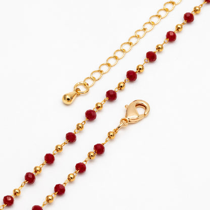 Gold Crystal Beaded Chains 3mm, Finished Bracelet/ Anklet/ Necklace with Extender Chain, Ready to Wear (#LK-200)