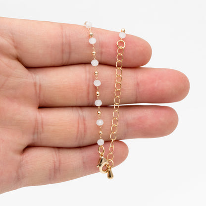 Gold Crystal Beaded Chains 3mm, Finished Bracelet/ Anklet/ Necklace with Extender Chain, Ready to Wear (#LK-200)