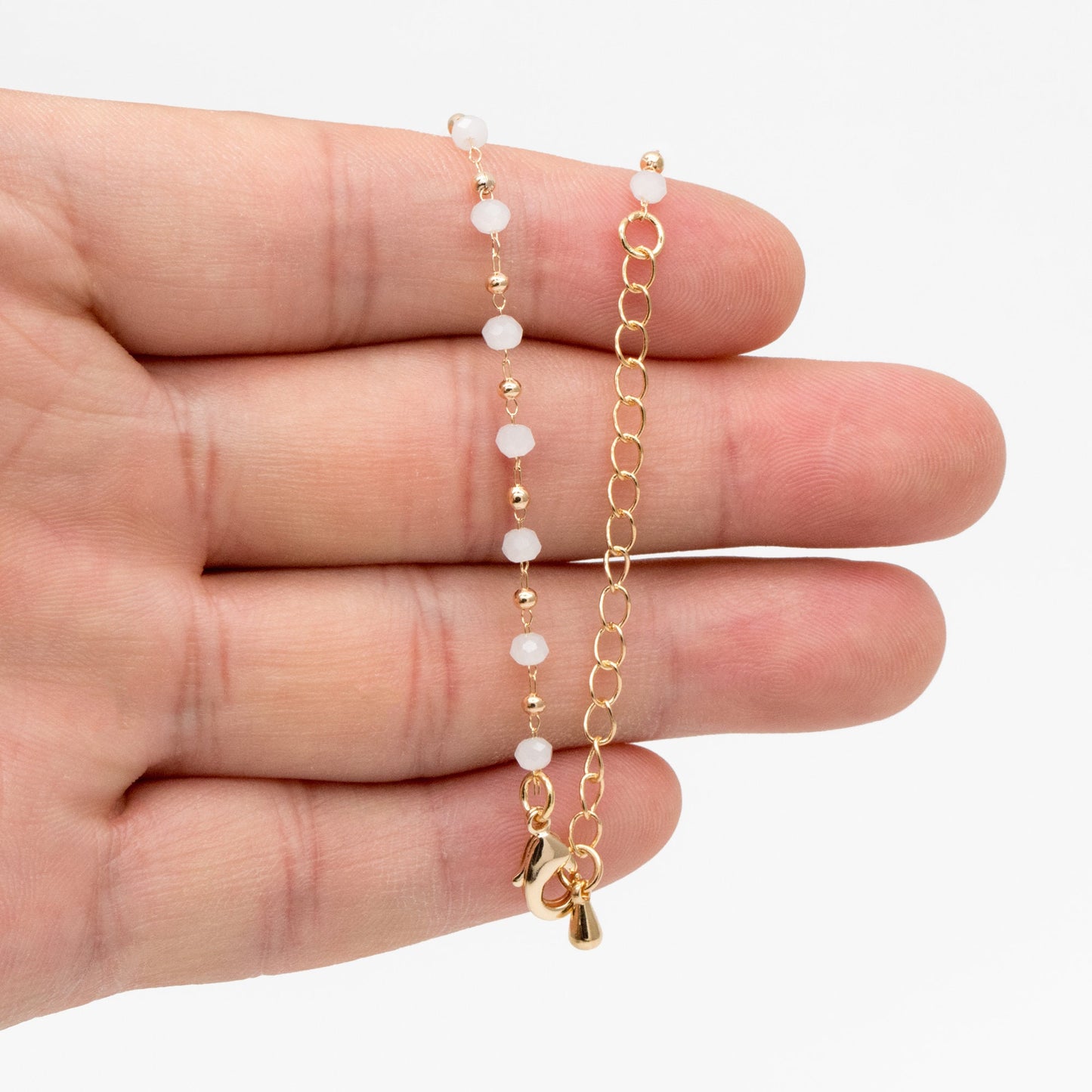 Gold Crystal Beaded Chains 3mm, Finished Bracelet/ Anklet/ Necklace with Extender Chain, Ready to Wear (#LK-200)