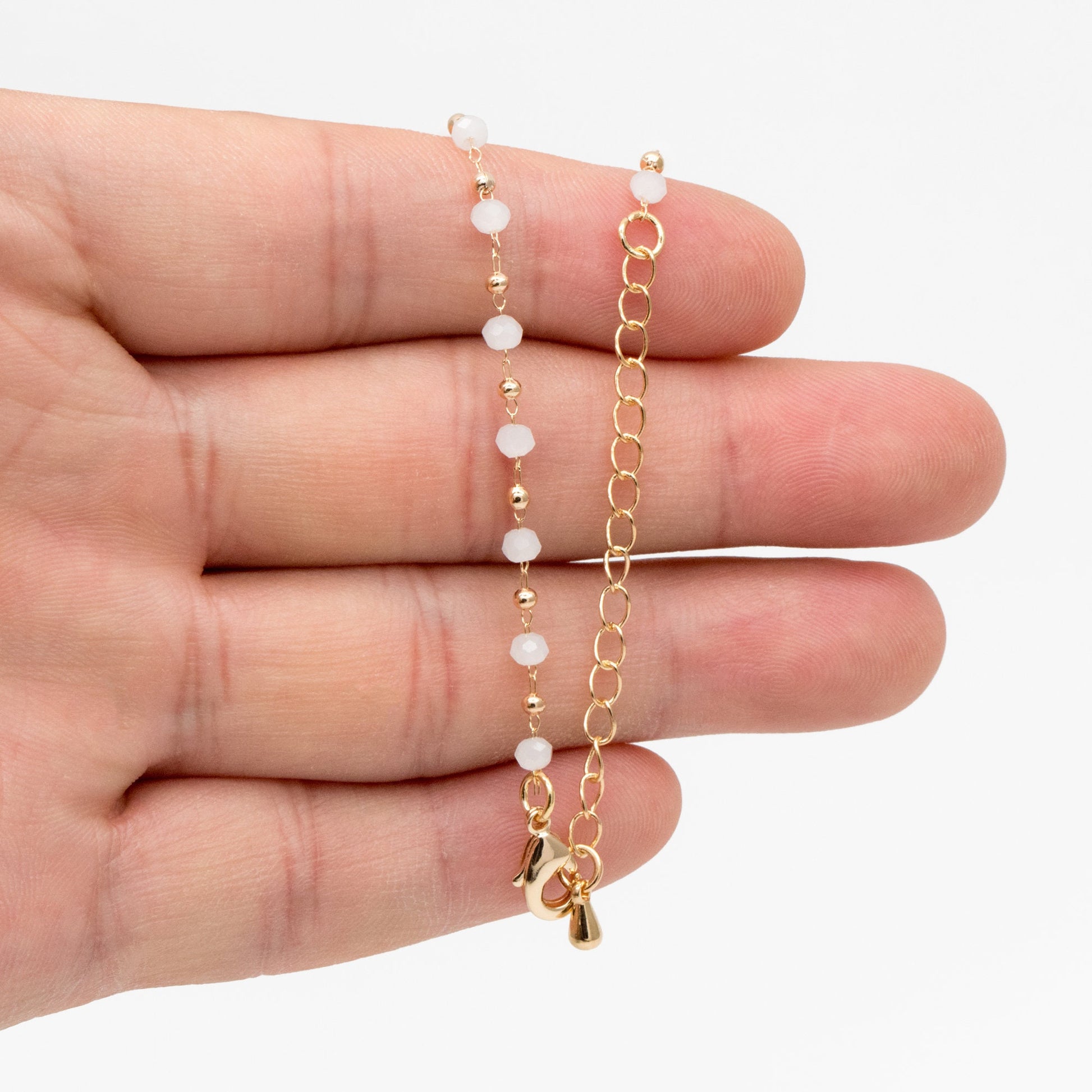 Gold Crystal Beaded Chains 3mm, Finished Bracelet/ Anklet/ Necklace with Extender Chain, Ready to Wear (#LK-200)