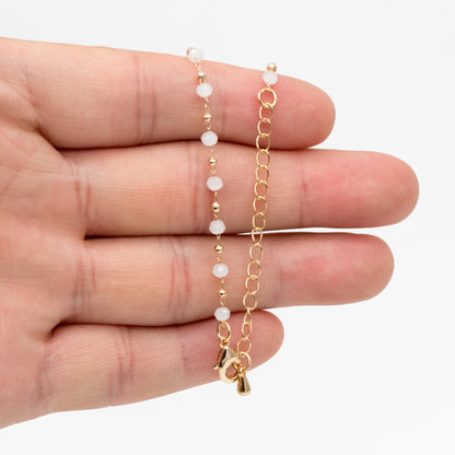 Gold Crystal Beaded Chains 3mm, Finished Bracelet/ Anklet/ Necklace with Extender Chain, Ready to Wear (#LK-200)