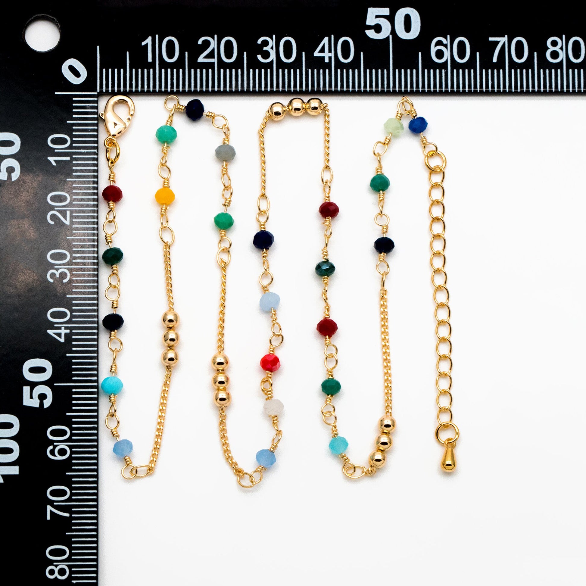 Gold Glass Rondelle Bead Chain 3.5mm, Finished Necklace with Extender Chain, Ready to Wear (#LK-442)