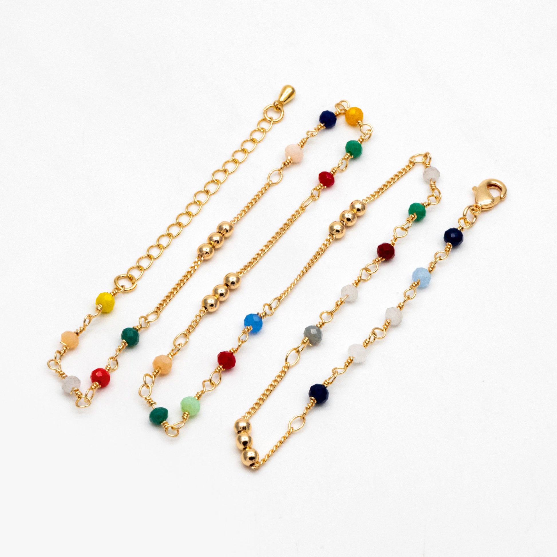 Gold Glass Rondelle Bead Chain 3.5mm, Finished Necklace with Extender Chain, Ready to Wear (#LK-442)