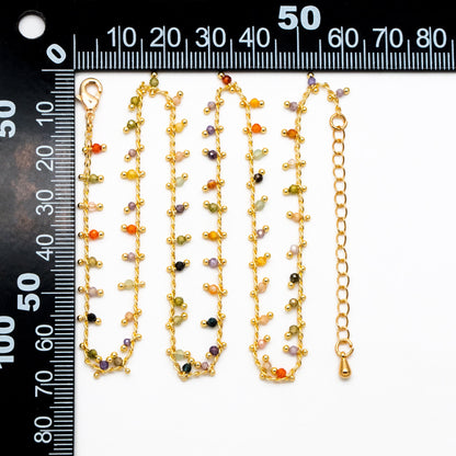 Beaded Bracelet/ Anklet/ Necklace with Extender, Gemstone Bead Chain, 18K Gold plated Brass, Adjustable Ready to Wear (#LK-574)