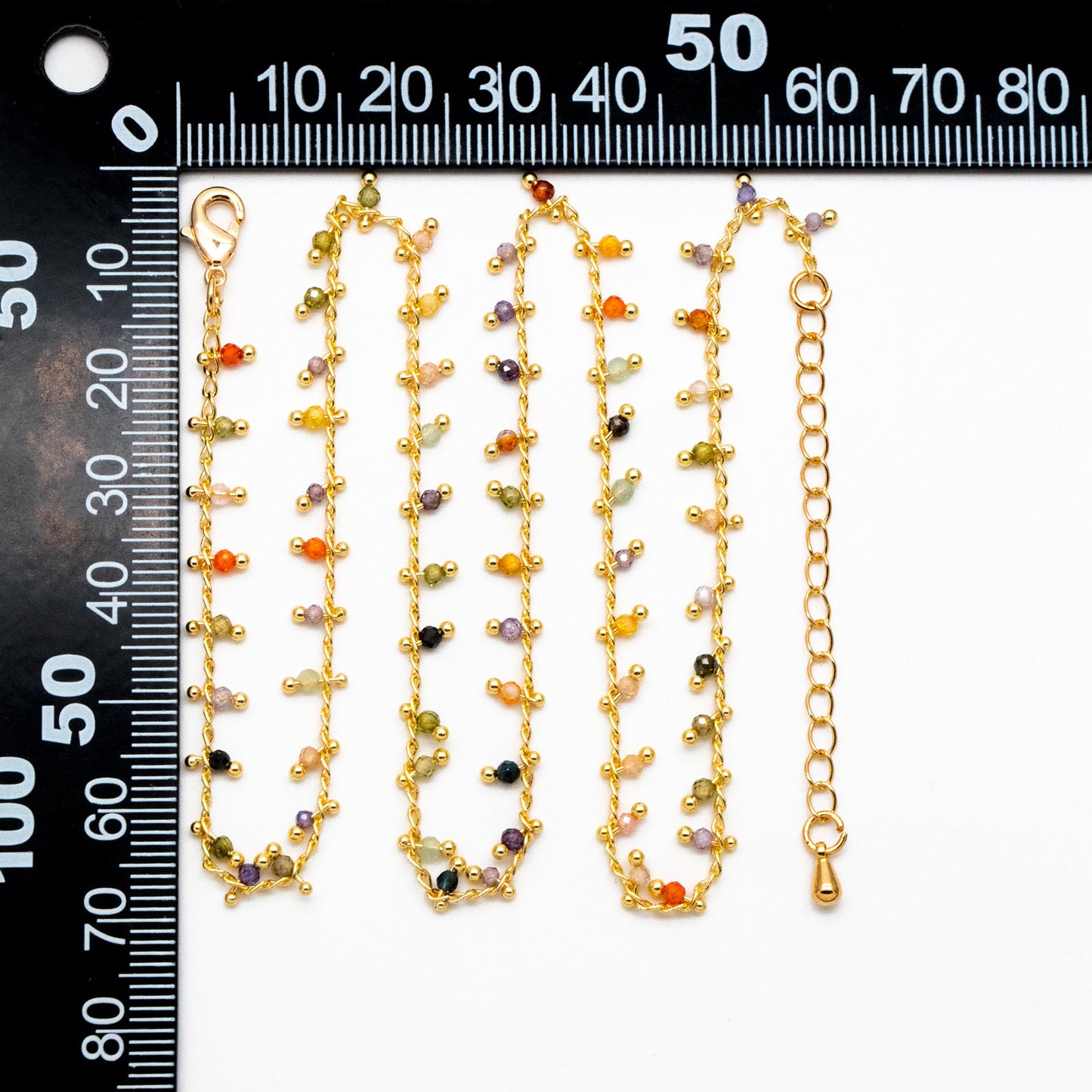 Beaded Bracelet/ Anklet/ Necklace with Extender, Gemstone Bead Chain, 18K Gold plated Brass, Adjustable Ready to Wear (#LK-574)