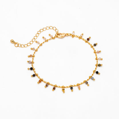 Beaded Bracelet/ Anklet/ Necklace with Extender, Gemstone Bead Chain, 18K Gold plated Brass, Adjustable Ready to Wear (#LK-574)