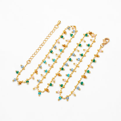 Beaded Bracelet/ Anklet/ Necklace with Extender, Gemstone Bead Chain, 18K Gold plated Brass, Adjustable Ready to Wear (#LK-574)
