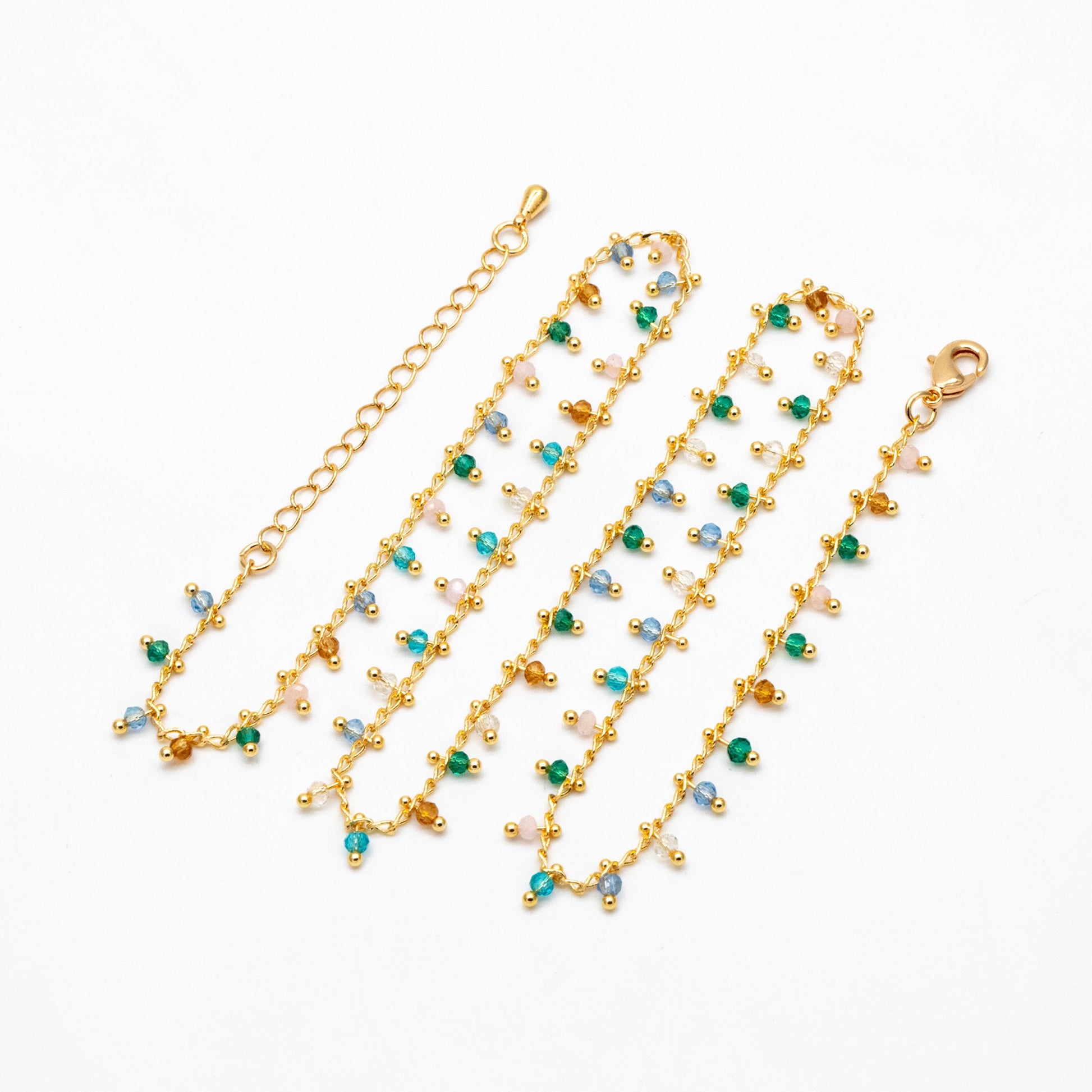 Beaded Bracelet/ Anklet/ Necklace with Extender, Gemstone Bead Chain, 18K Gold plated Brass, Adjustable Ready to Wear (#LK-574)