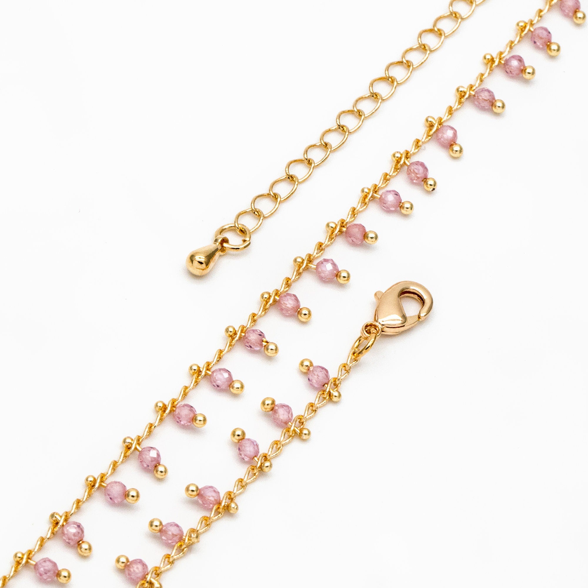 Beaded Bracelet/ Anklet/ Necklace with Extender, Gemstone Bead Chain, 18K Gold plated Brass, Adjustable Ready to Wear (#LK-574)