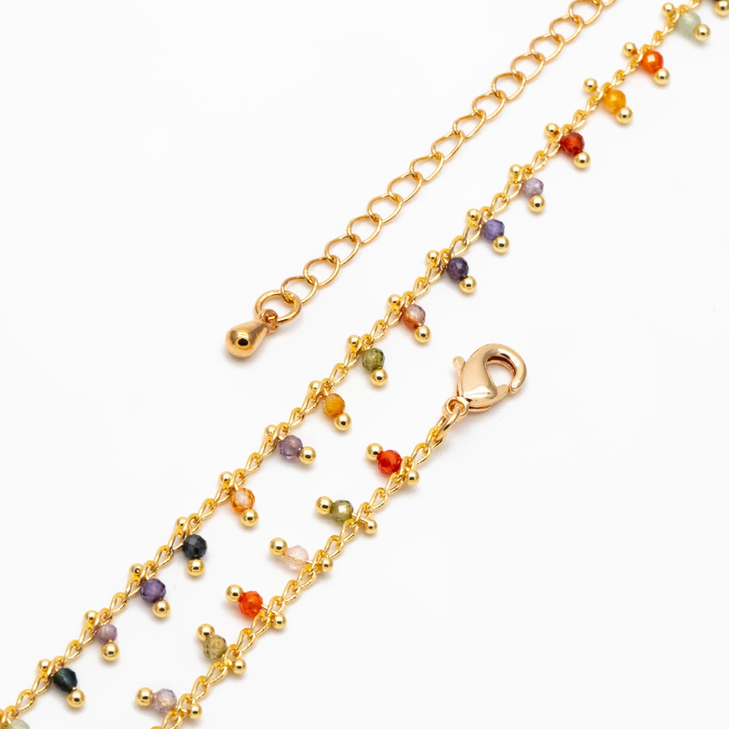 Beaded Bracelet/ Anklet/ Necklace with Extender, Gemstone Bead Chain, 18K Gold plated Brass, Adjustable Ready to Wear (#LK-574)