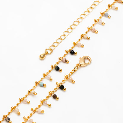 Beaded Bracelet/ Anklet/ Necklace with Extender, Gemstone Bead Chain, 18K Gold plated Brass, Adjustable Ready to Wear (#LK-574)