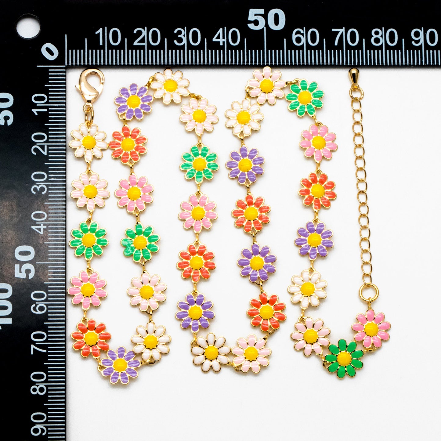 Gold plated Enamel Daisy Chain, Finished Bracelet/ Anklet/ Necklace with Extender Chain, Adjustable Rainbow Jewelry, Ready to Wear (#LK-580)