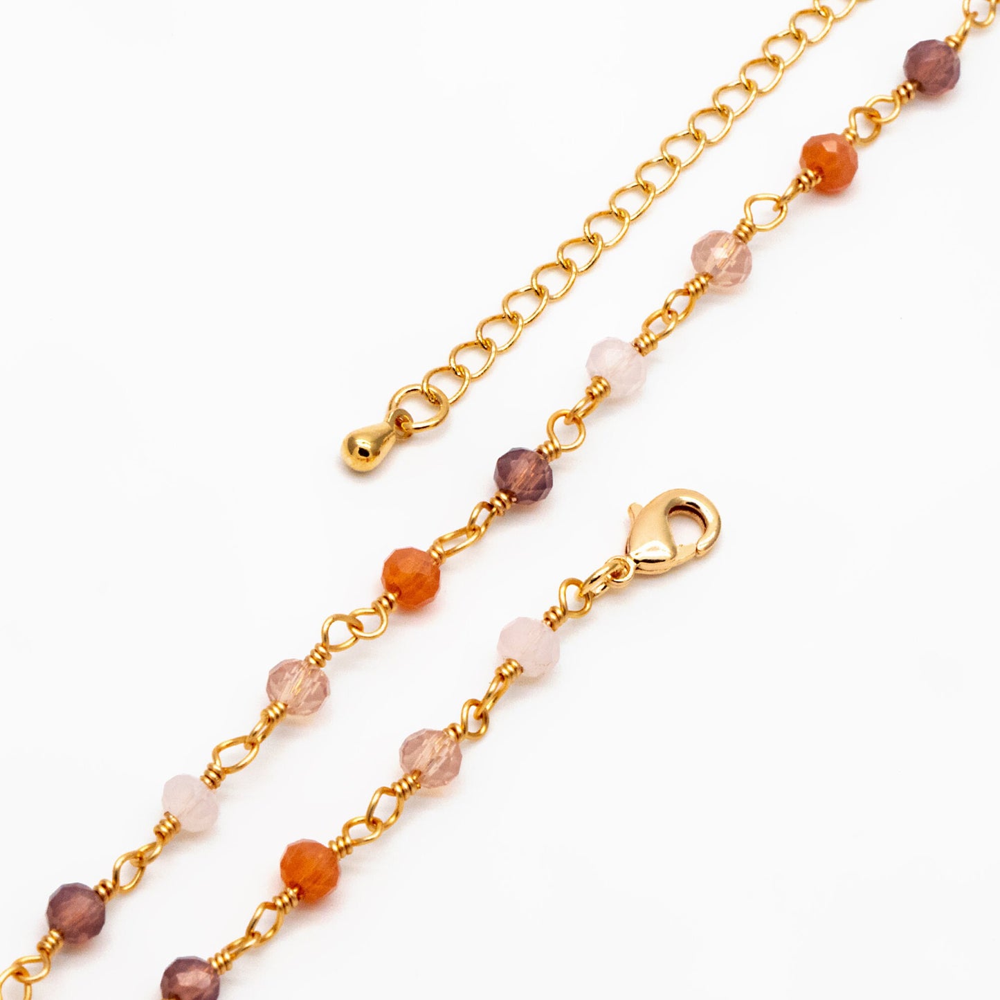 Gold Glass Rondelle Bead Chain 3.5mm, Finished Bracelet/ Anklet/ Necklace with Extender Chain, Ready to Wear (#LK-599)
