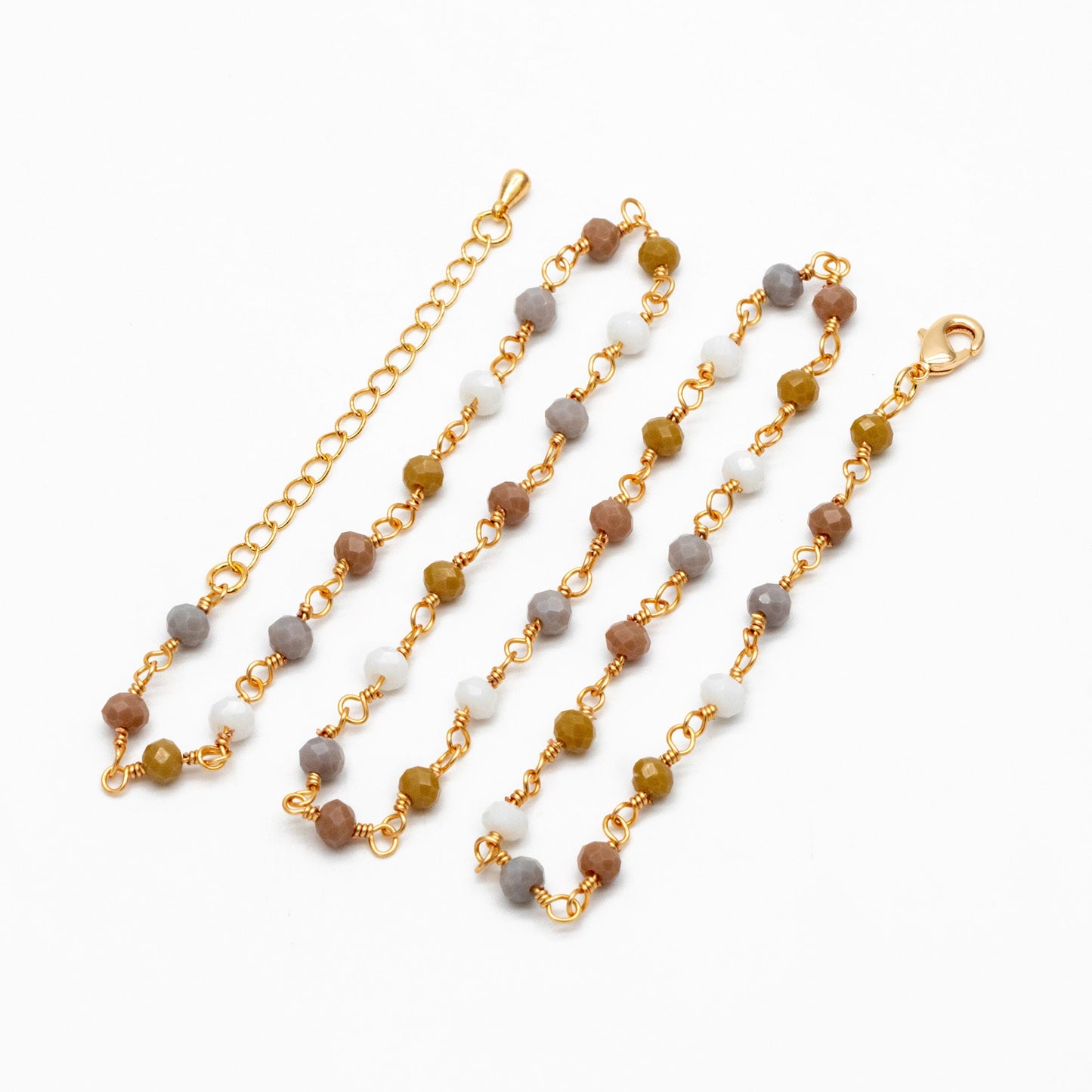 Gold Glass Rondelle Bead Chain 3.5mm, Finished Bracelet/ Anklet/ Necklace with Extender Chain, Ready to Wear (#LK-601)