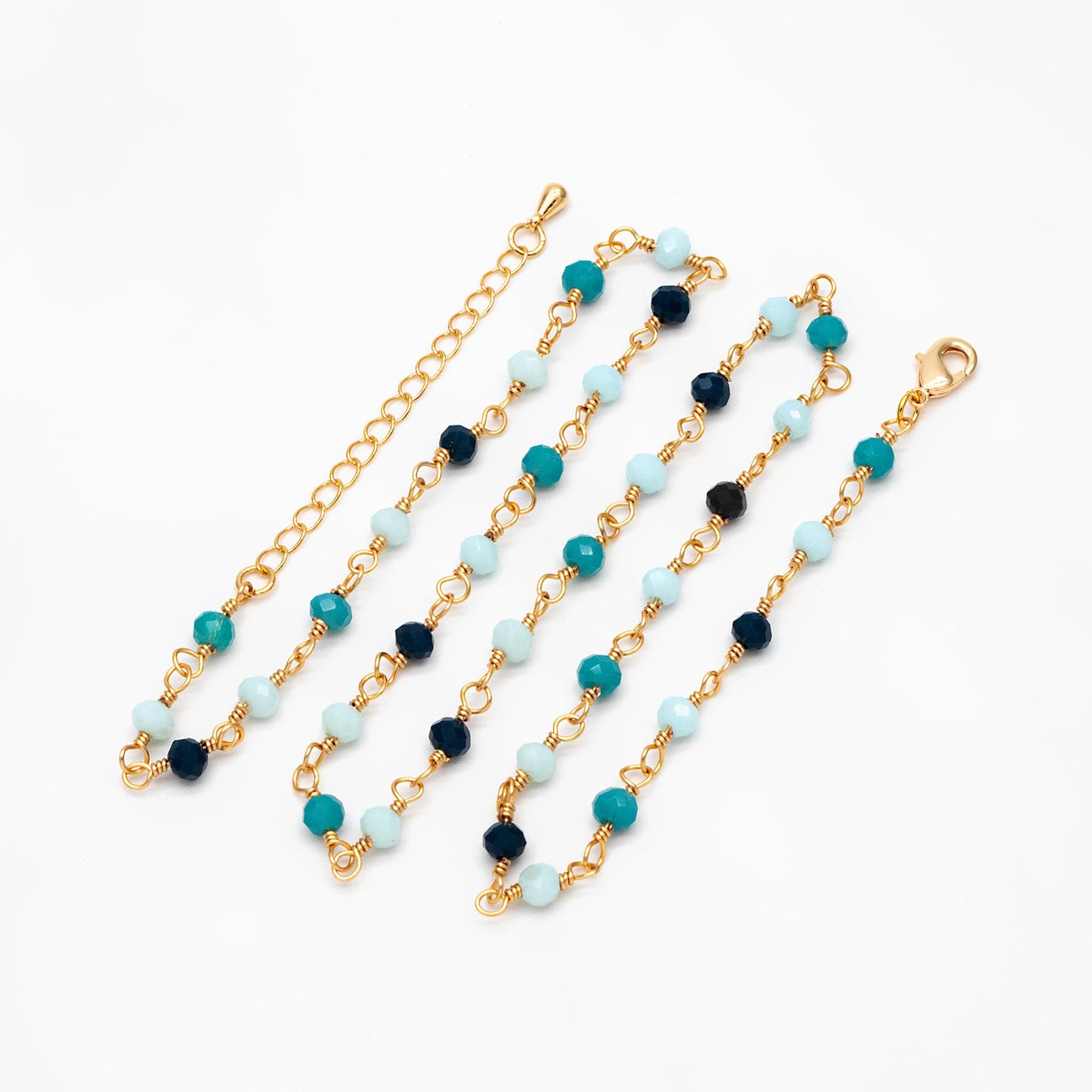 Gold Glass Rondelle Beaded Chain 3.5mm, Adjustable Bracelet/ Anklet/ Necklace, Ready to Wear (#LK-602)