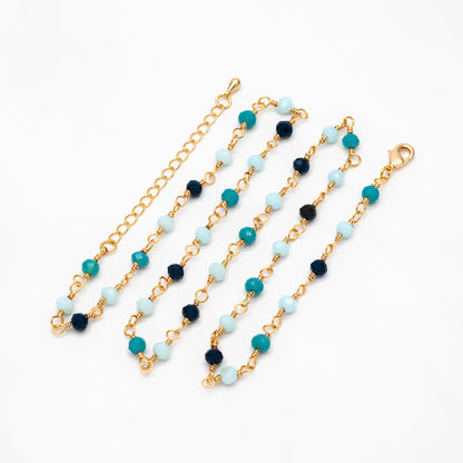 Gold Glass Rondelle Beaded Chain 3.5mm, Adjustable Bracelet/ Anklet/ Necklace, Ready to Wear (#LK-602)