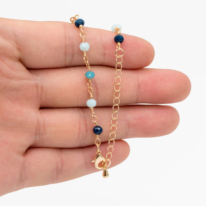 Gold Glass Rondelle Bead Chain 3.5mm, Finished Bracelet/ Anklet/ Necklace with Extender Chain, Ready to Wear (#LK-602)