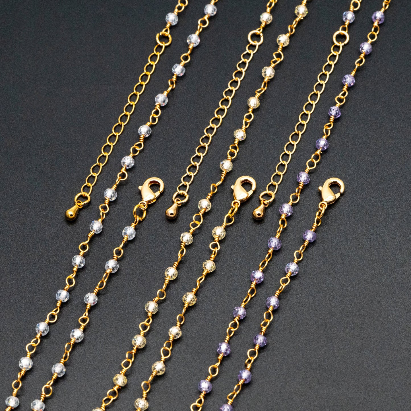 Roundlle Cubic Zirconia Finished Bracelet/ Anklet/ Necklace with Extender Chain, Ready to Wear (#LK-603)