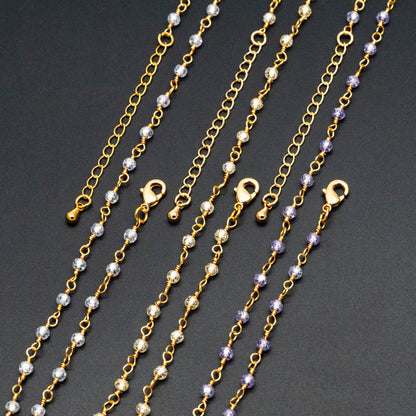 Roundlle Cubic Zirconia Finished Bracelet/ Anklet/ Necklace with Extender Chain, Ready to Wear (#LK-603)