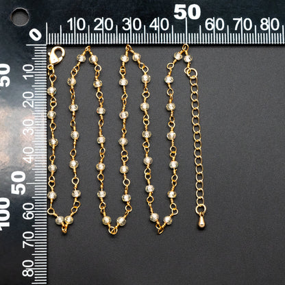 Roundlle Cubic Zirconia Finished Bracelet/ Anklet/ Necklace with Extender Chain, Ready to Wear (#LK-603)