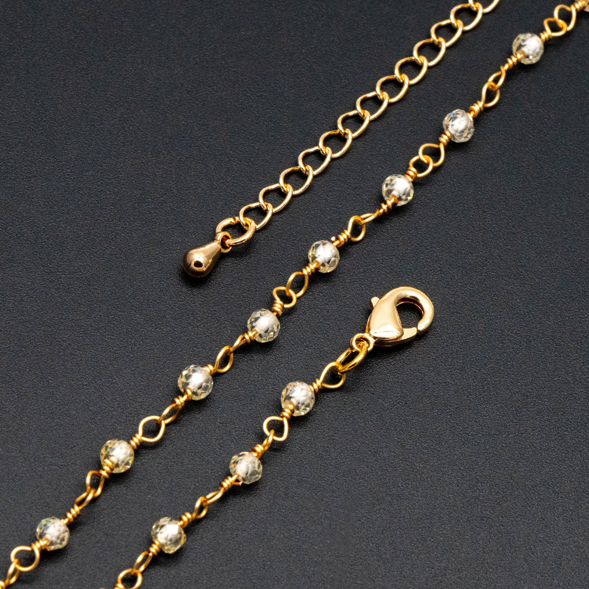 Roundlle Cubic Zirconia Finished Bracelet/ Anklet/ Necklace with Extender Chain, Ready to Wear (#LK-603)