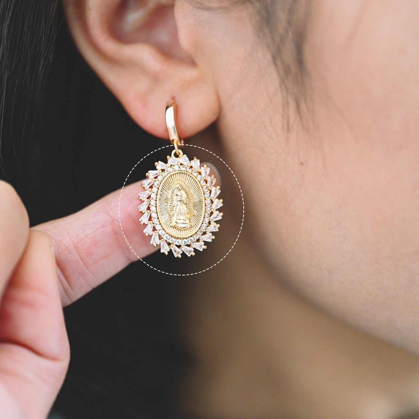 4pcs CZ pave Gold Hollow Virgin Mother Mary Pendants, Catholic Baptism Lady Guadalupe Charm, Medallion Religious Jewelry Craft (GB-4395-D)