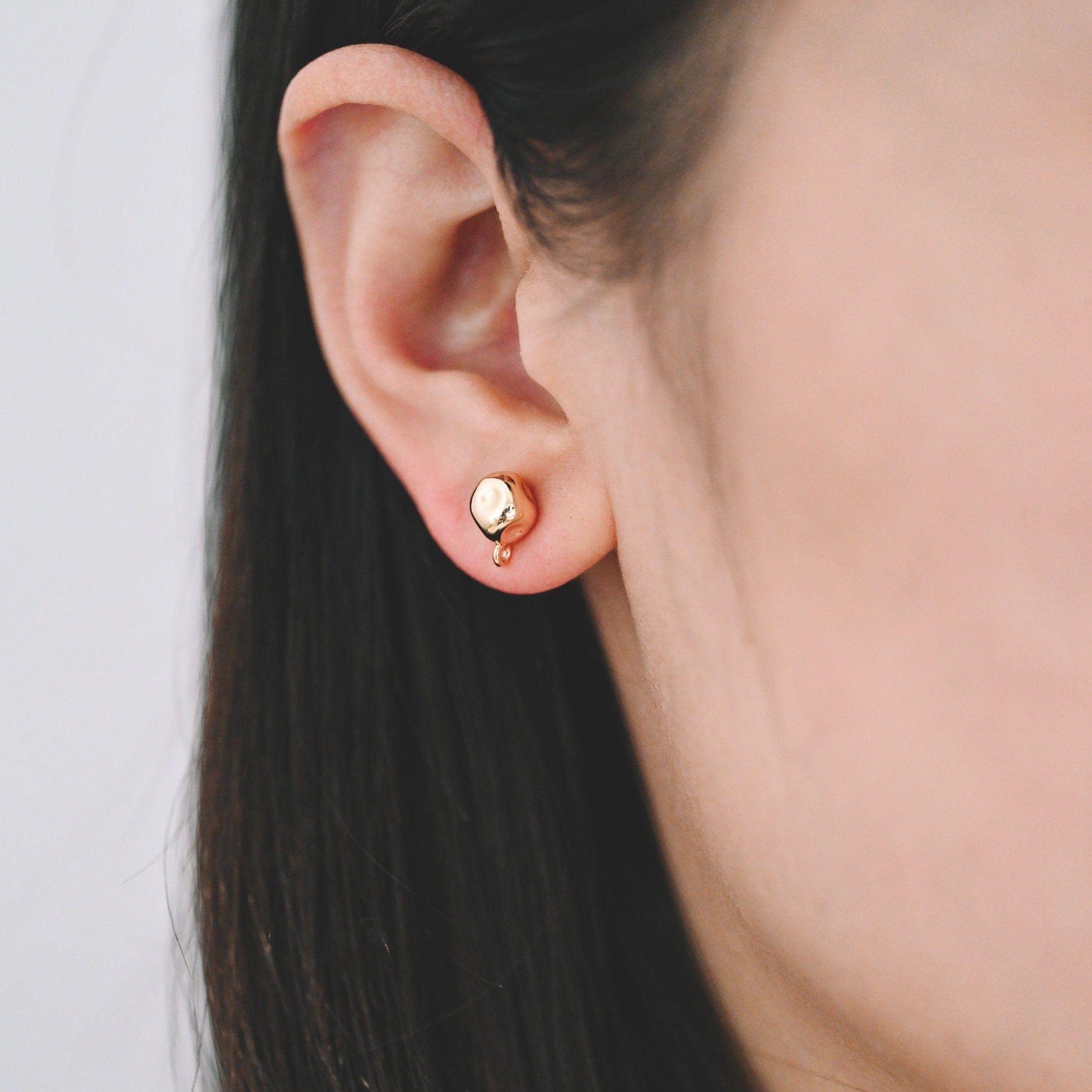 10pcs Gold Cube Ear Posts 9x7mm, Real Gold Plated Brass Geometric Earring Studs (GB-3935)